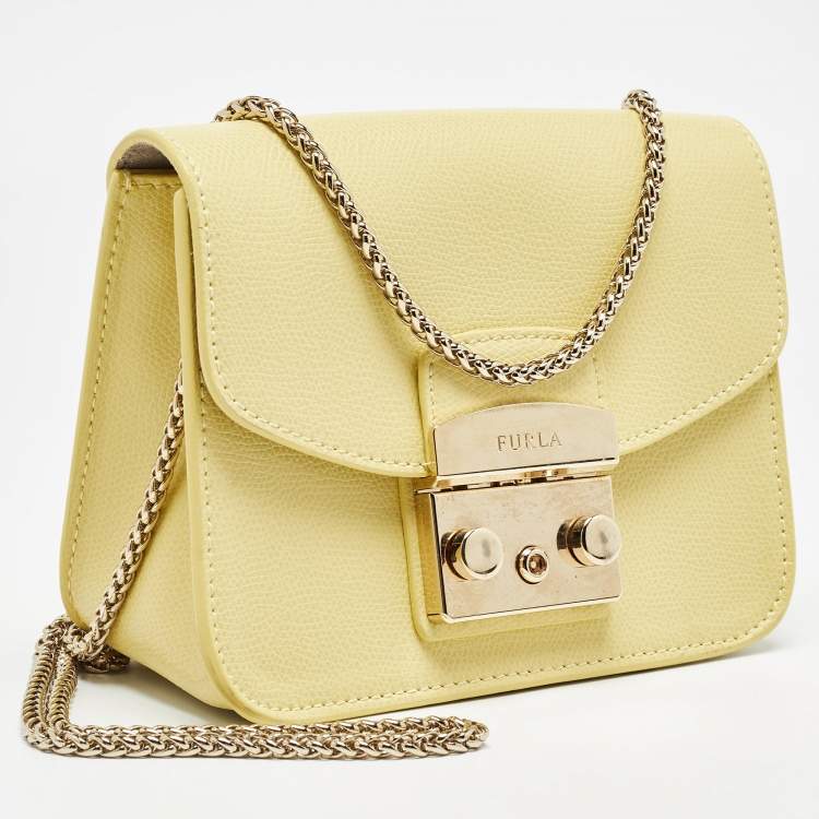 Pre Owned Furla Yellow Leather Mini Metropolis Chain Shoulder Bag