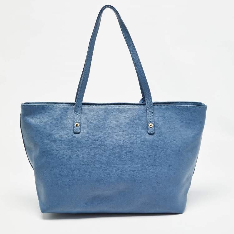 Pre Owned Furla Blue Leather Top Zip Tote