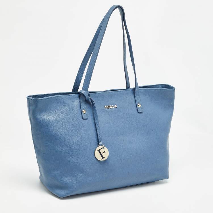 Pre Owned Furla Blue Leather Top Zip Tote