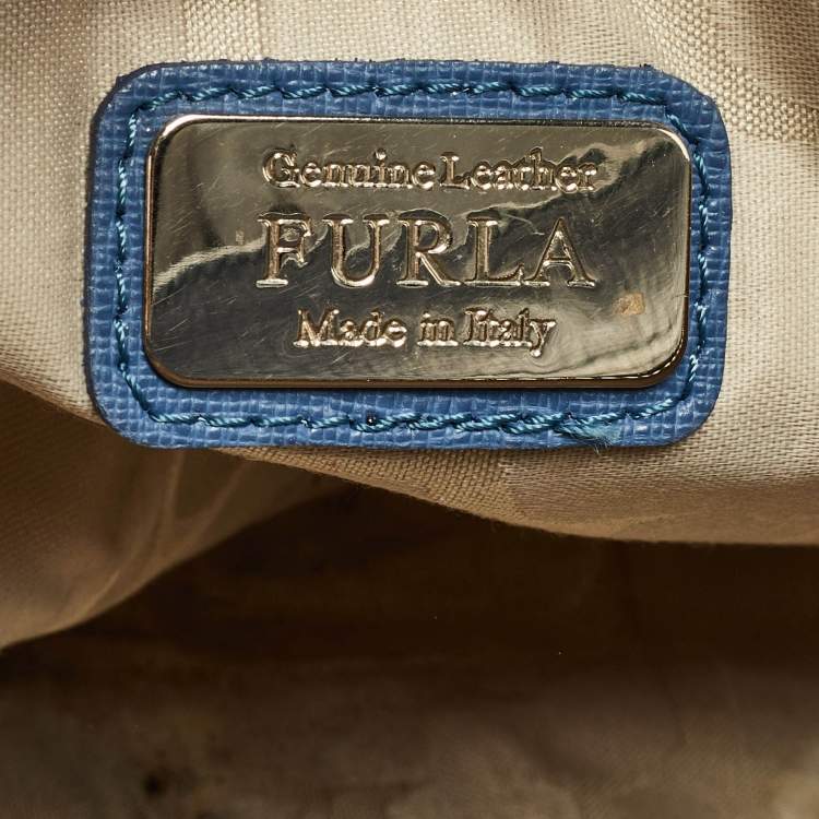 Pre Owned Furla Blue Leather Top Zip Tote