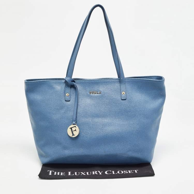 Pre Owned Furla Blue Leather Top Zip Tote