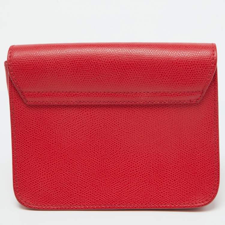 Pre Owned Furla Red Leather Mini Metropolis Chain Crossbody Bag