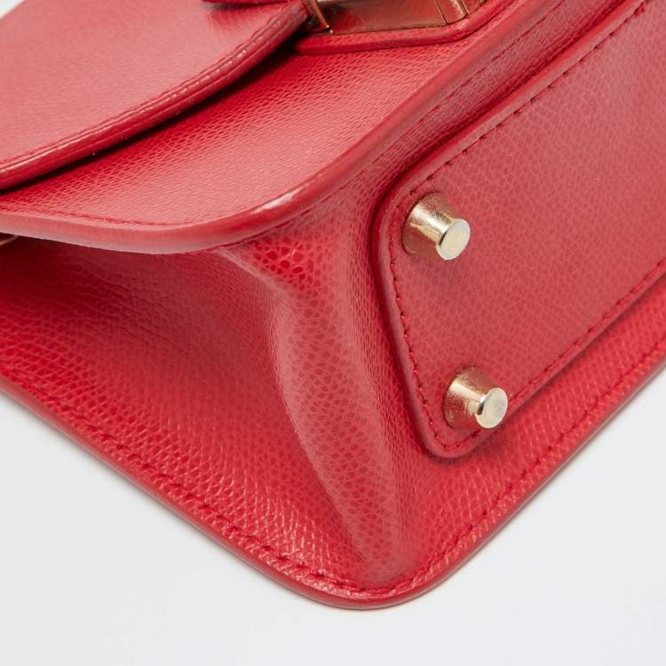 Pre Owned Furla Red Leather Mini Metropolis Chain Crossbody Bag