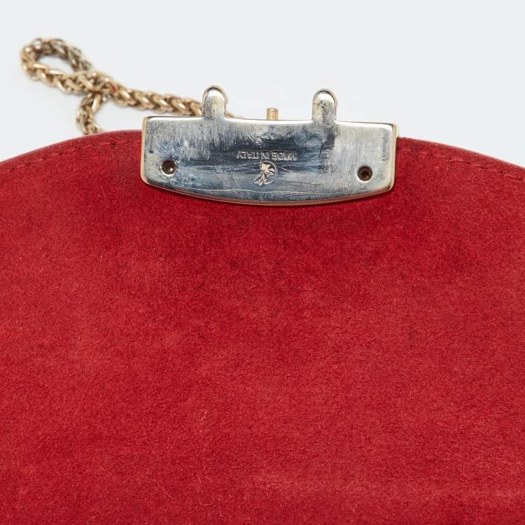 Pre Owned Furla Red Leather Mini Metropolis Chain Crossbody Bag