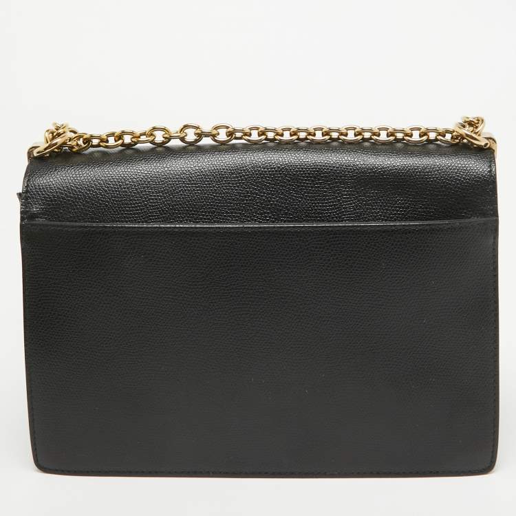Pre Owned Furla Black Leather 1927 Flap Shoulder Bag