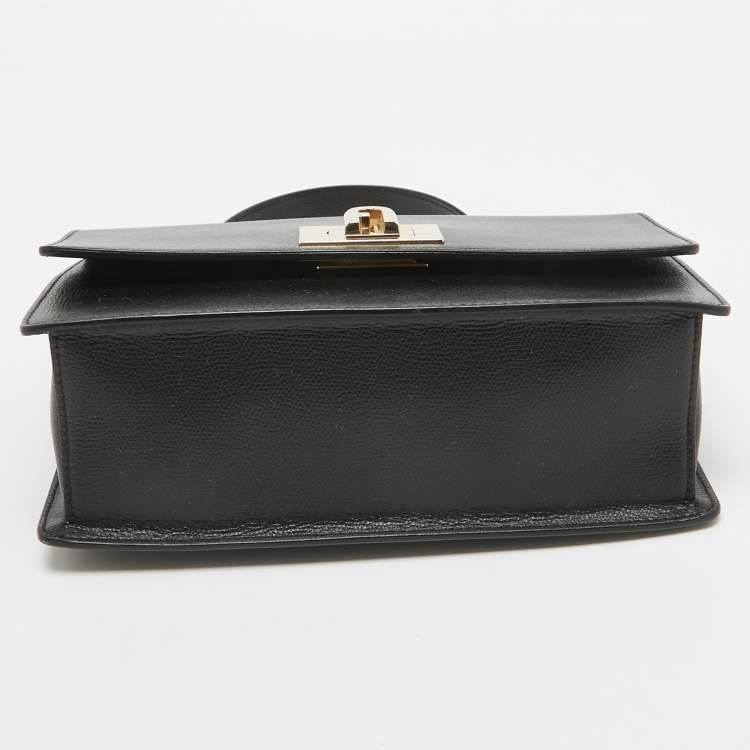 Pre Owned Furla Black Leather 1927 Flap Shoulder Bag