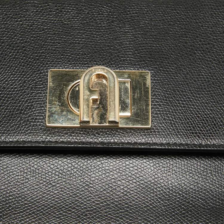 Pre Owned Furla Black Leather 1927 Flap Shoulder Bag