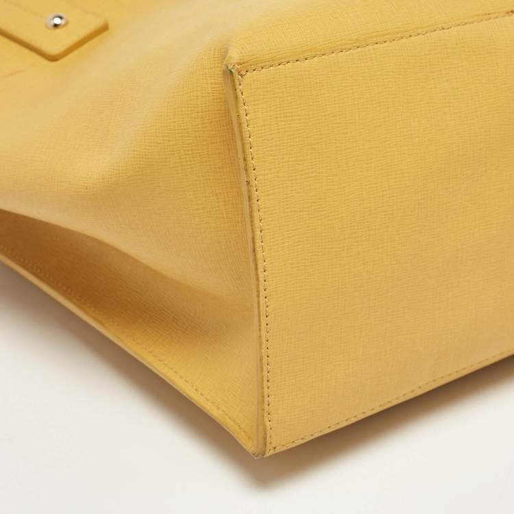 Pre Owned Furla Yellow Leather Divide It Tote