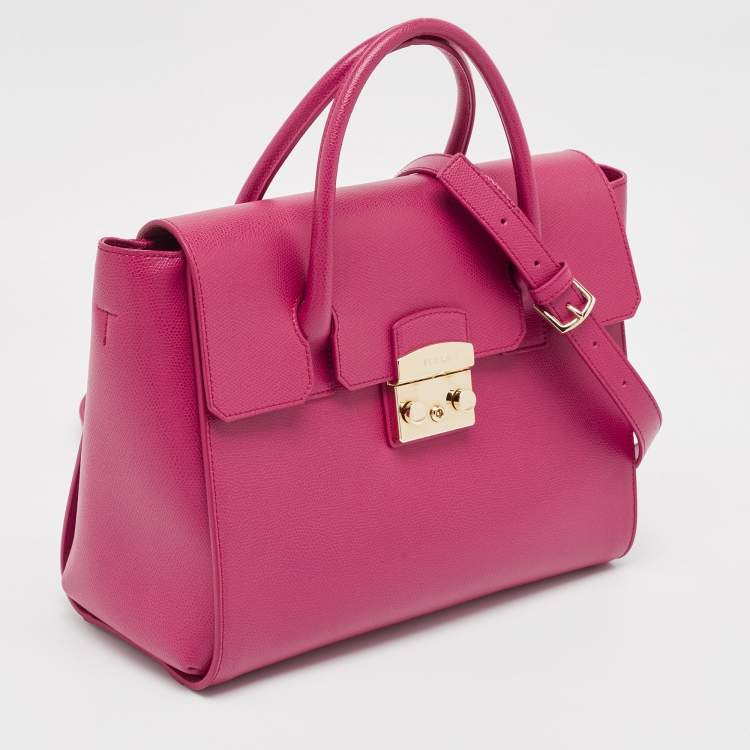 Pre Owned Furla Fuchsia Leather Metropolis Tote