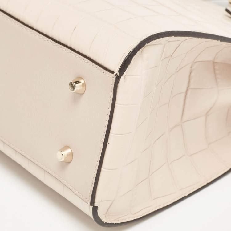 Pre Owned Furla Light Pink Croc Embossed Leather Lady M Tote
