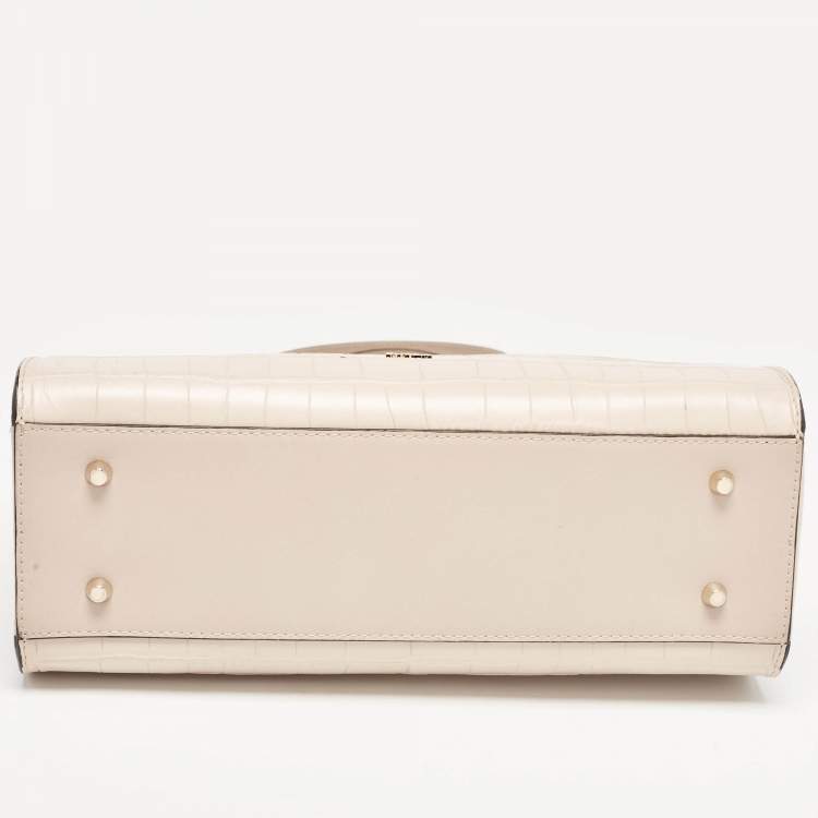 Pre Owned Furla Light Pink Croc Embossed Leather Lady M Tote