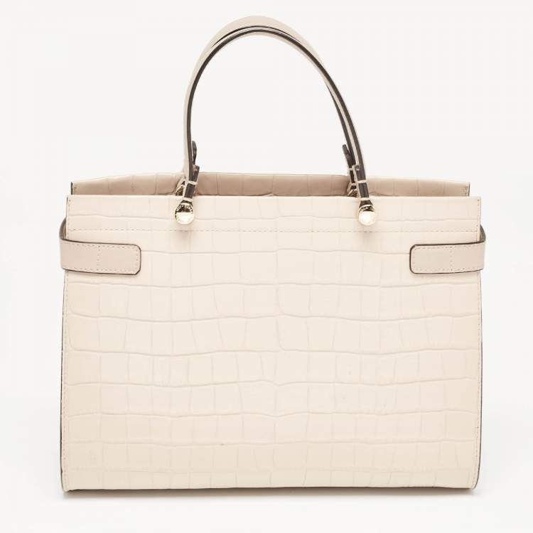 Pre Owned Furla Light Pink Croc Embossed Leather Lady M Tote