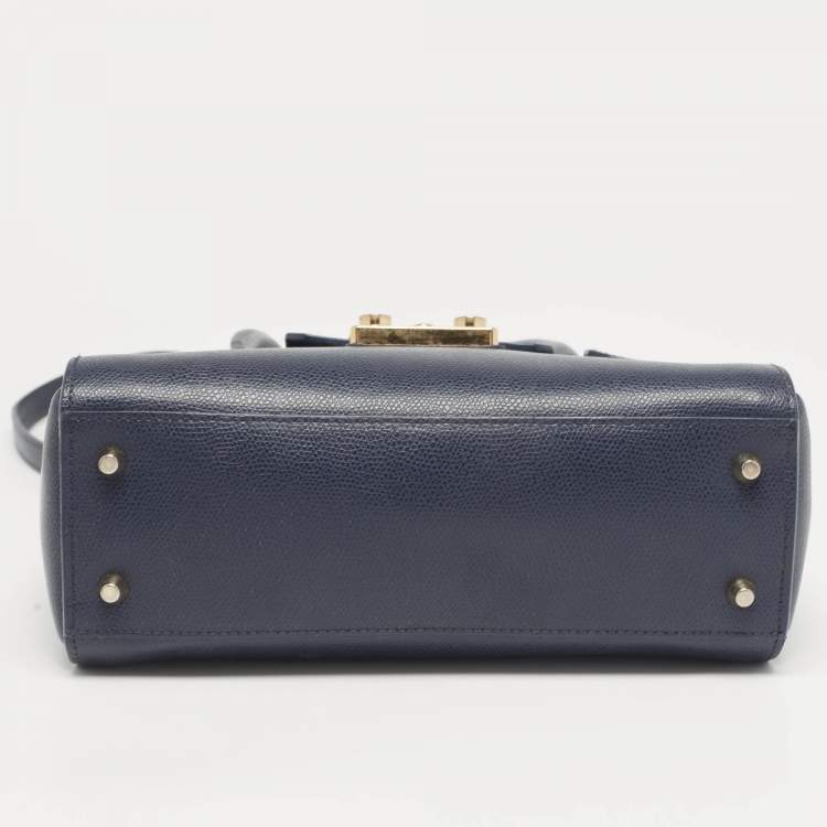 Pre Owned Furla Navy Blue Leather Small Metropolis Tote