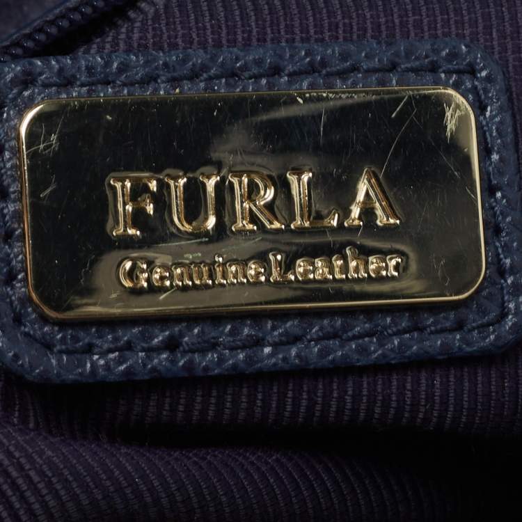 Pre Owned Furla Navy Blue Leather Small Metropolis Tote