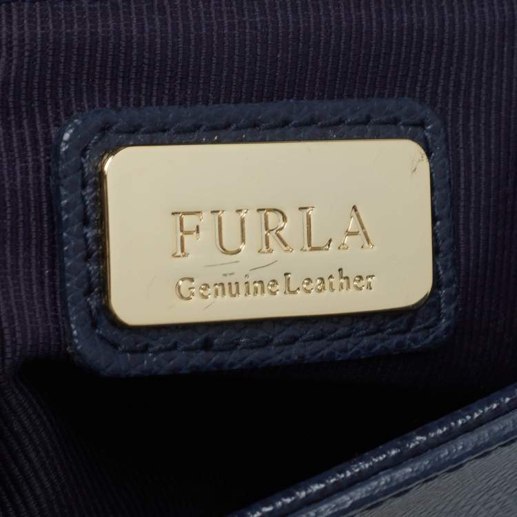 Pre Owned Furla Navy Blue Leather Small Metropolis Tote
