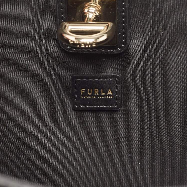 Pre Owned Furla Black/Beige Leather and Suede Woven Margherita Shoulder Bag