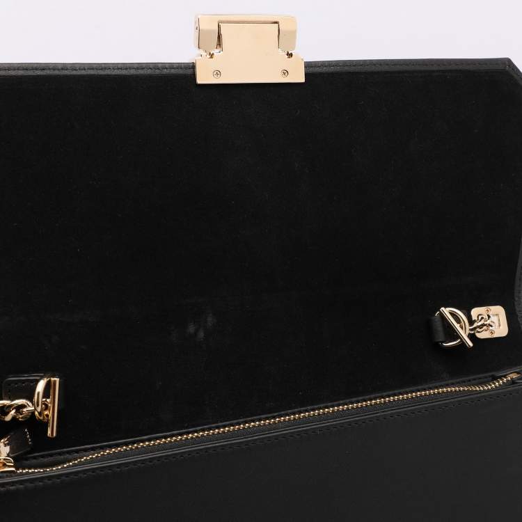 Pre Owned Furla Black Leather Push Lock Flap Crossbody Bag