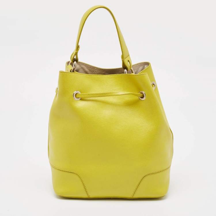 Pre Owned Furla Yellow Leather Stacy Drawstring Bucket Bag