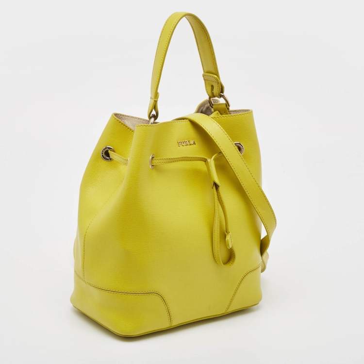 Pre Owned Furla Yellow Leather Stacy Drawstring Bucket Bag