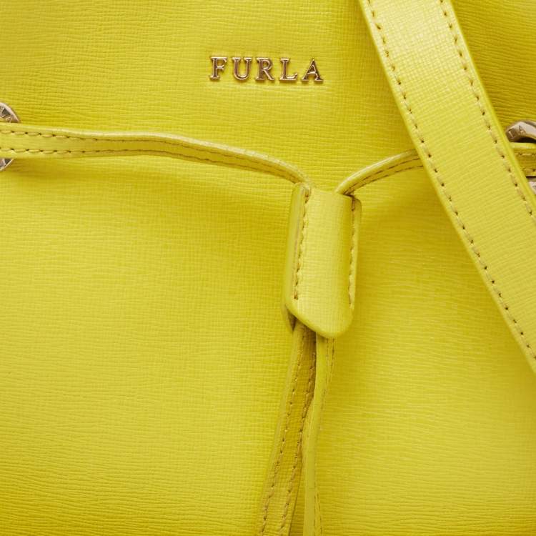 Pre Owned Furla Yellow Leather Stacy Drawstring Bucket Bag