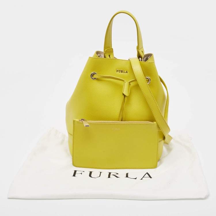 Pre Owned Furla Yellow Leather Stacy Drawstring Bucket Bag
