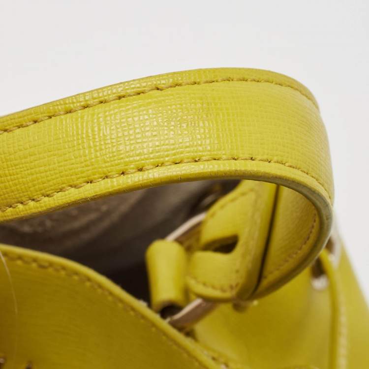 Pre Owned Furla Yellow Leather Stacy Drawstring Bucket Bag