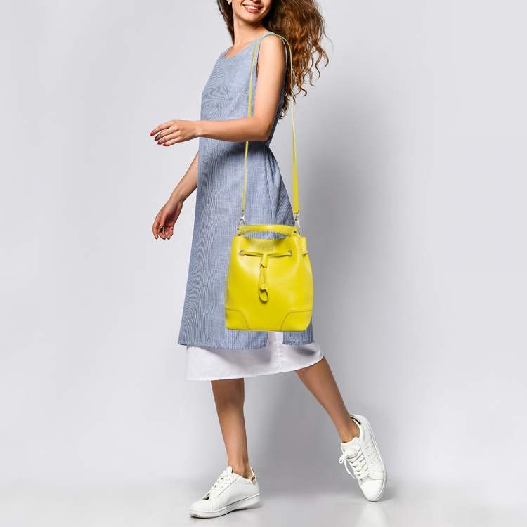 Pre Owned Furla Yellow Leather Stacy Drawstring Bucket Bag