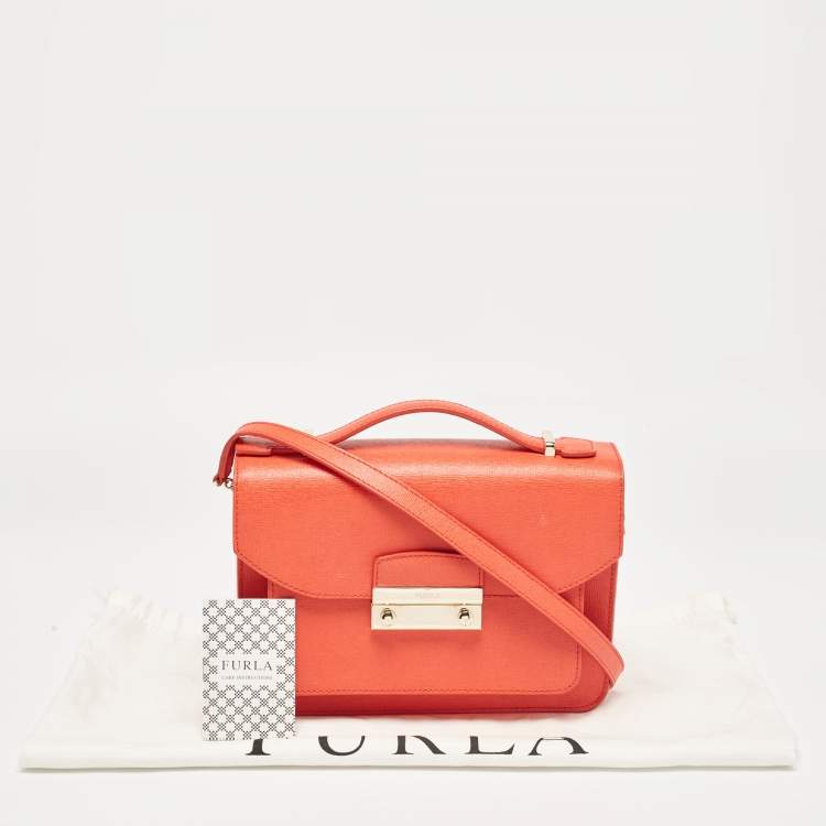 Pre Owned Furla Orange Leather Metropolis Top Handle Bag