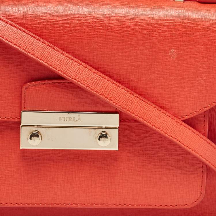 Pre Owned Furla Orange Leather Metropolis Top Handle Bag