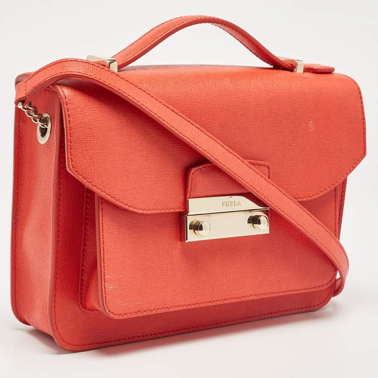 Pre Owned Furla Orange Leather Metropolis Top Handle Bag