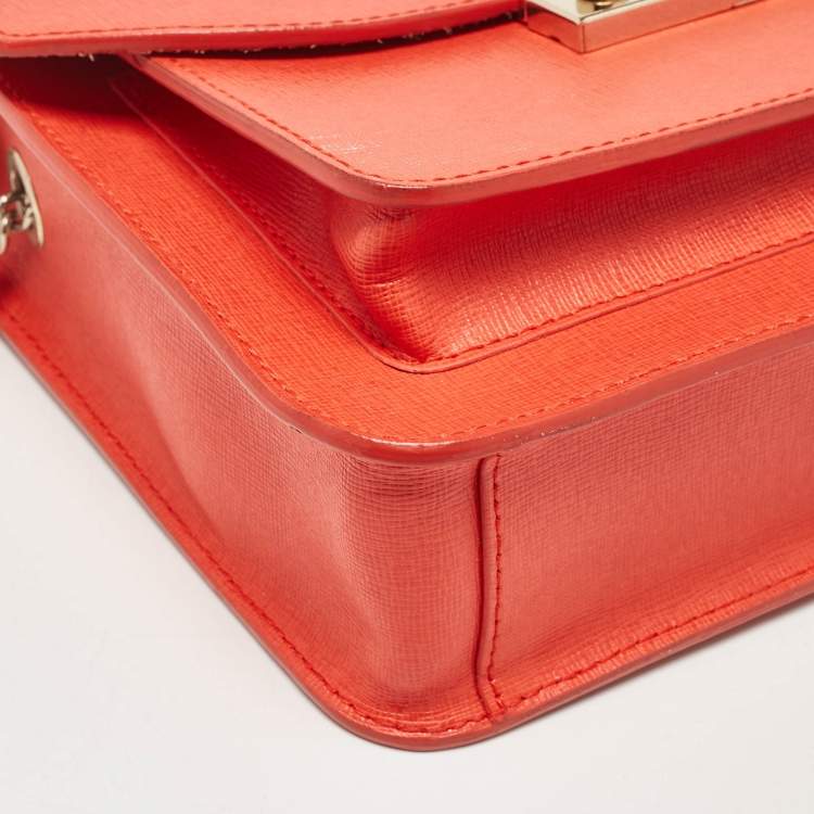 Pre Owned Furla Orange Leather Metropolis Top Handle Bag