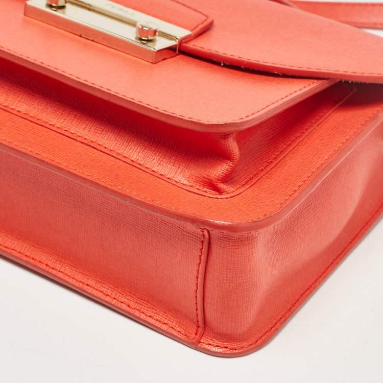 Pre Owned Furla Orange Leather Metropolis Top Handle Bag