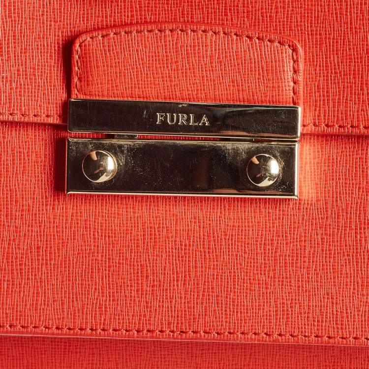 Pre Owned Furla Orange Leather Metropolis Top Handle Bag