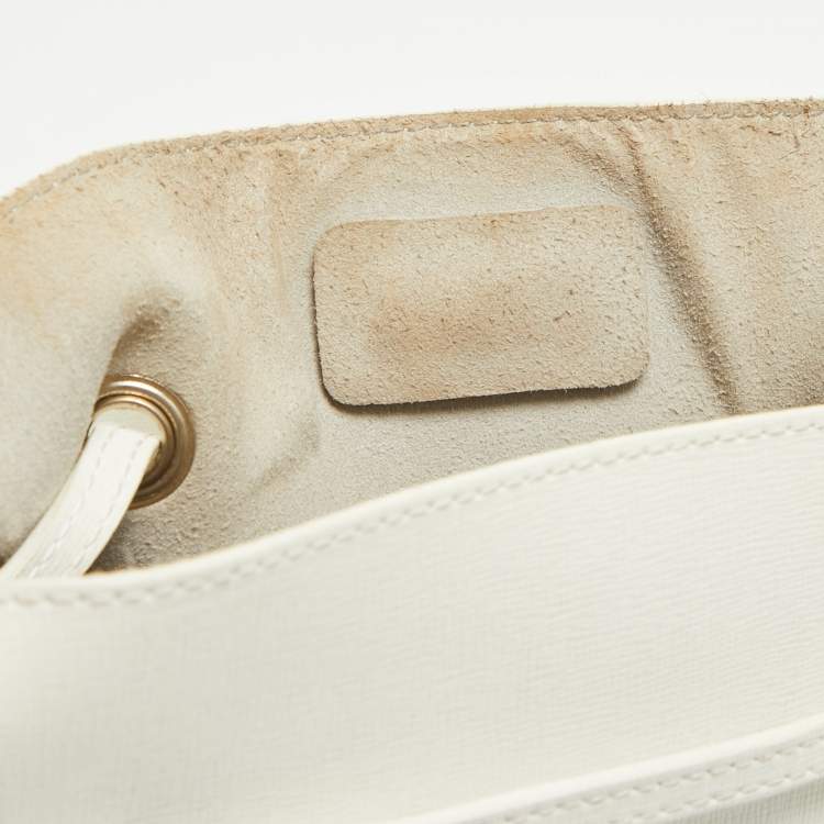 Pre Owned Furla White Leather Stacy Drawstring Bucket Bag
