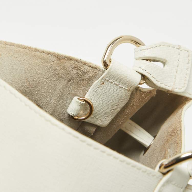 Pre Owned Furla White Leather Stacy Drawstring Bucket Bag