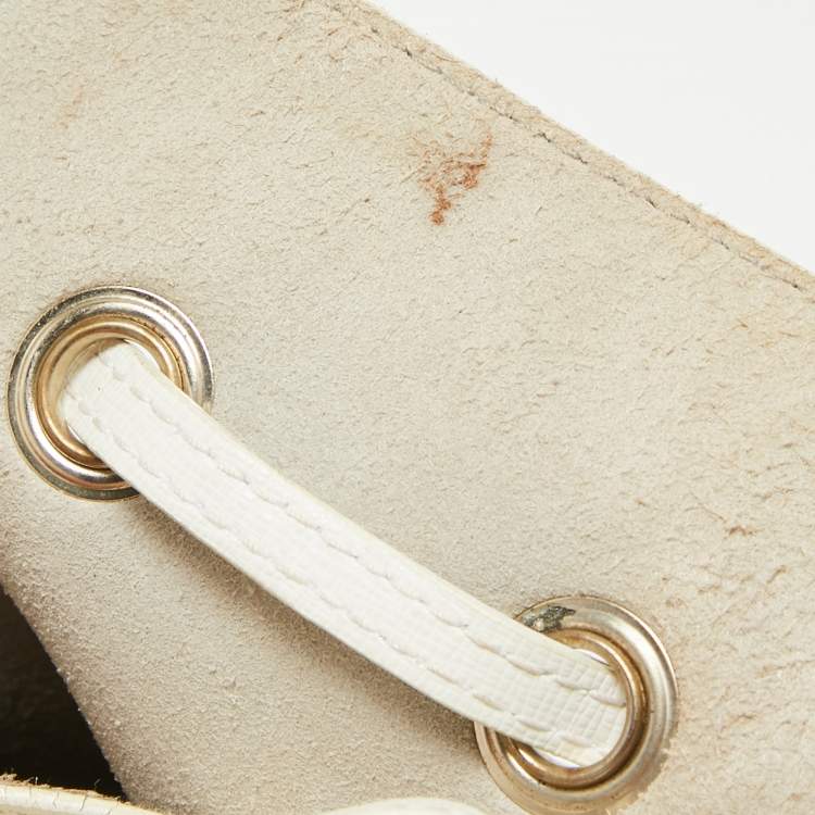 Pre Owned Furla White Leather Stacy Drawstring Bucket Bag