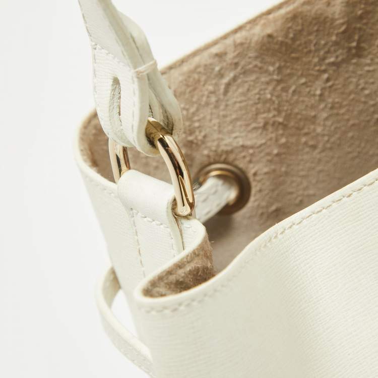 Pre Owned Furla White Leather Stacy Drawstring Bucket Bag
