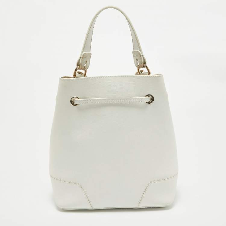 Pre Owned Furla White Leather Stacy Drawstring Bucket Bag