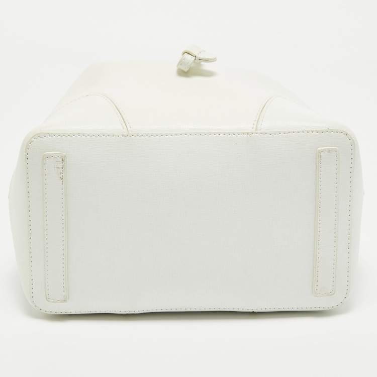 Pre Owned Furla White Leather Stacy Drawstring Bucket Bag