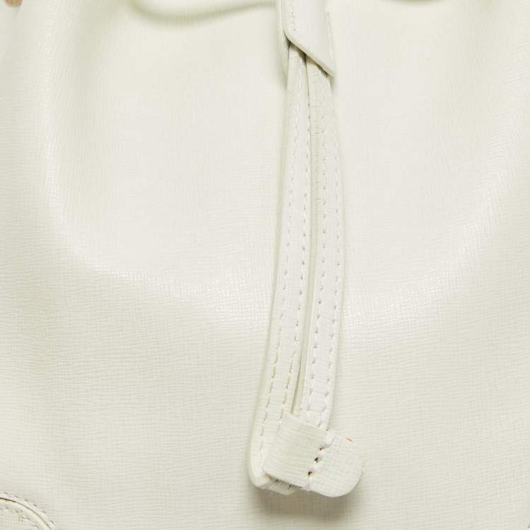Pre Owned Furla White Leather Stacy Drawstring Bucket Bag
