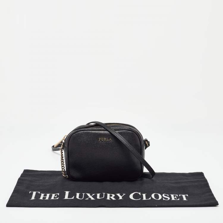 Pre Owned Furla Black Leather Camera Crossbody Bag