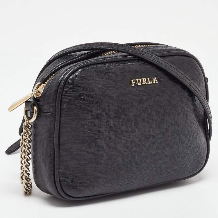 Pre Owned Furla Black Leather Camera Crossbody Bag