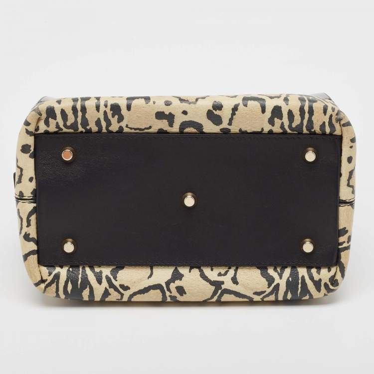 Pre Owned Furla Black/Beige Leopard Print Rubber and Leather Candy Satchel