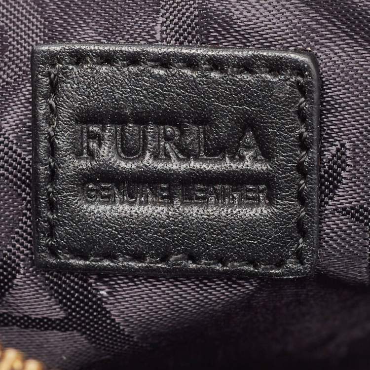 Pre Owned Furla Black/Beige Leopard Print Rubber and Leather Candy Satchel