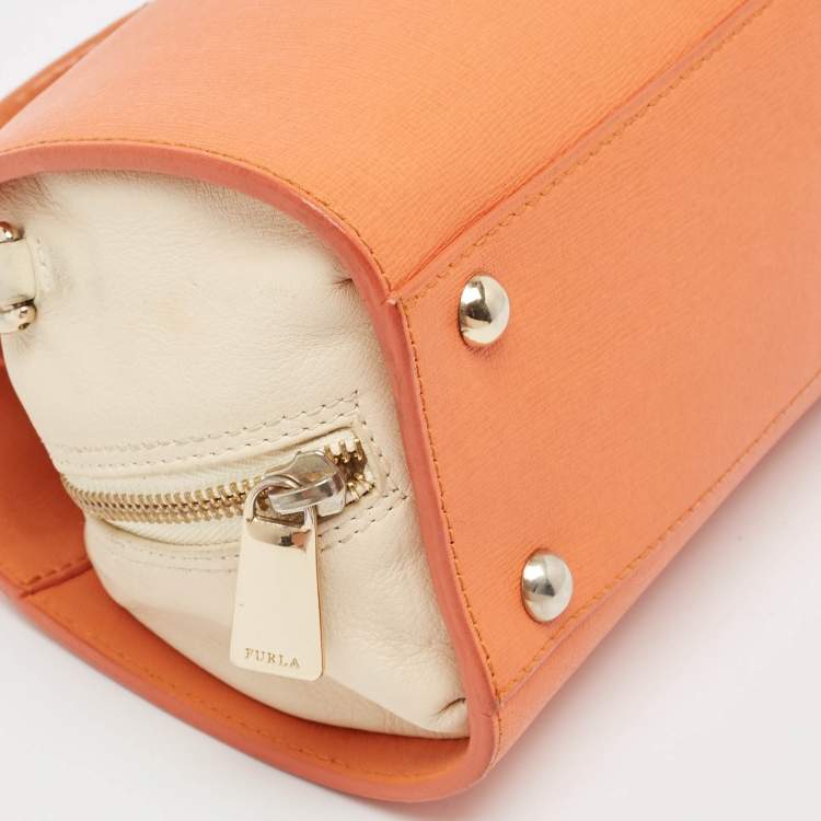 Pre Owned Furla Orange/Light Beige Leather Mini Venus Satchel