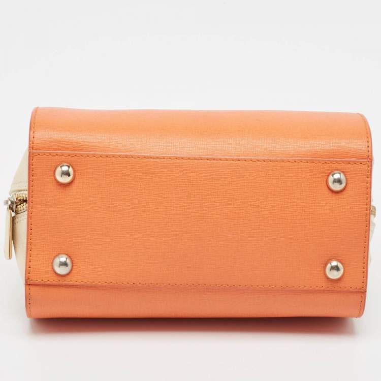 Pre Owned Furla Orange/Light Beige Leather Mini Venus Satchel