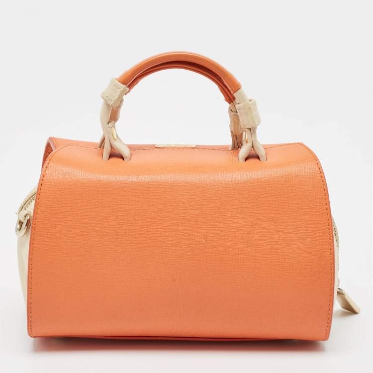 Pre Owned Furla Orange/Light Beige Leather Mini Venus Satchel