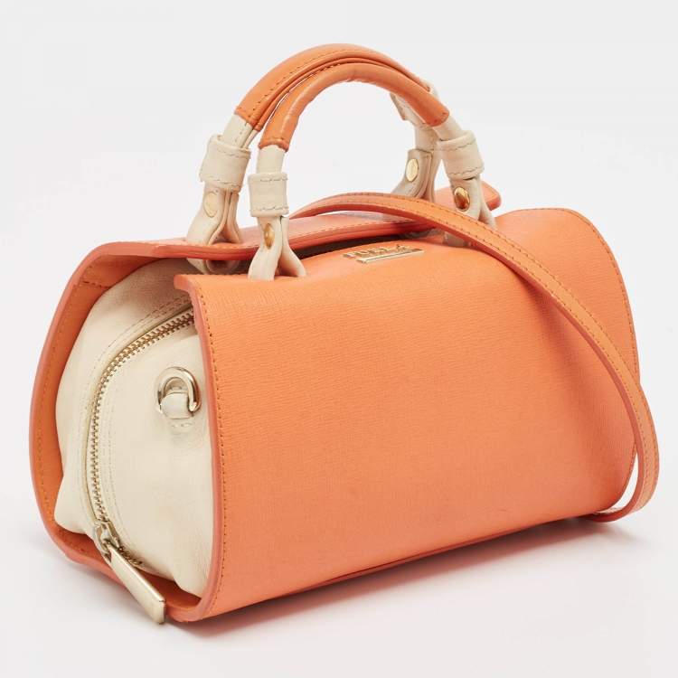 Pre Owned Furla Orange/Light Beige Leather Mini Venus Satchel
