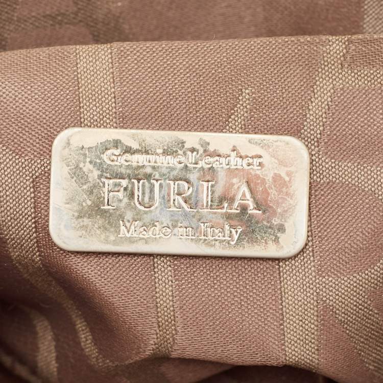 Pre Owned Furla Orange/Light Beige Leather Mini Venus Satchel
