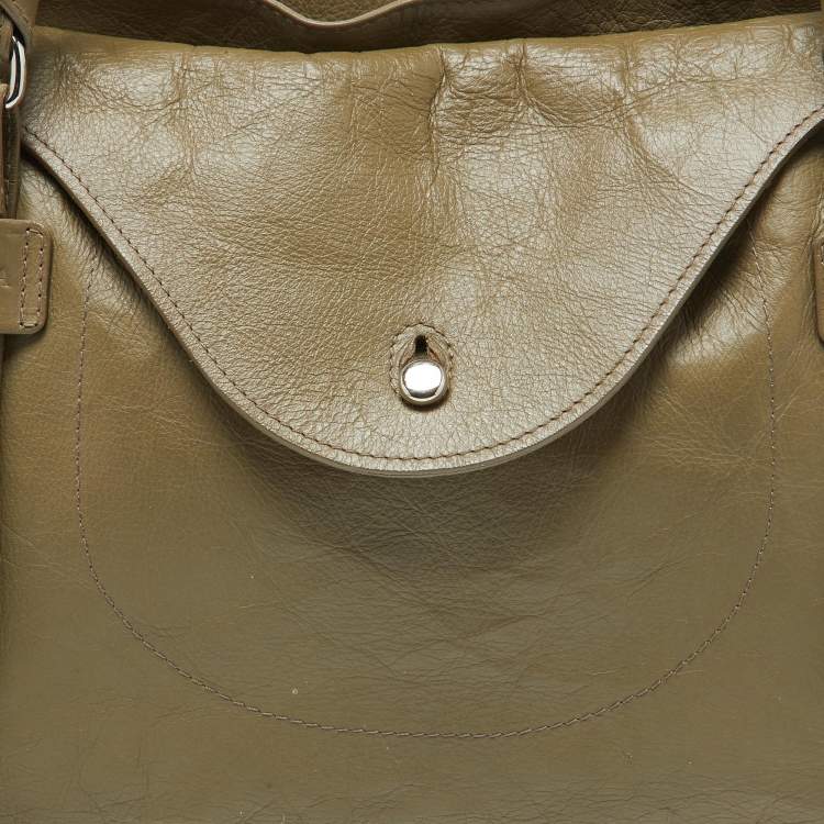Pre Owned Furla Green Leather Top Zip Tote